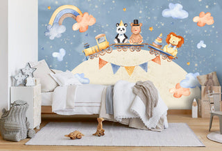 Animals On Road With a Train On Moon Wallpaper, Wall sticker, Wall poster, Wall Decal - Luzen&co