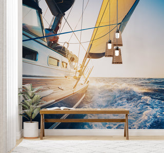 Yacht View at Sea Landscape Wallpaper