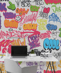 Inscribed Stylish Graffiti Wall Mural Wallpaper