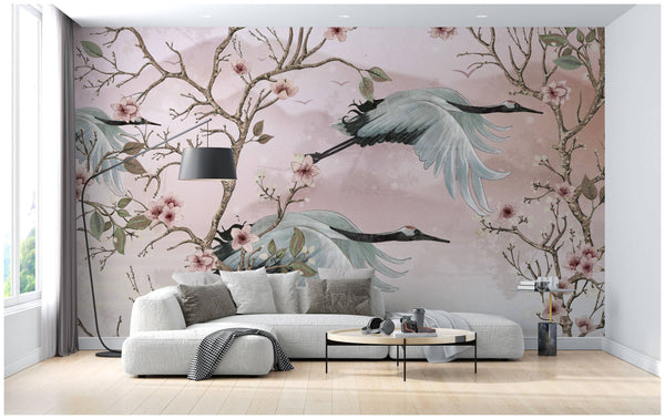 Mountain Landscape Floral Self adhesive Wallpaper