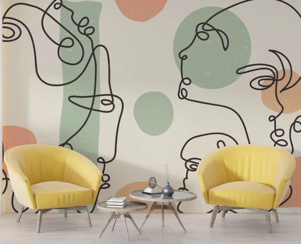 Linear Face Figures Wall Mural Peel and Stick Wallpaper - Luzen and co Australia