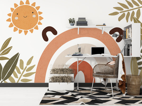 Rainbow and Sun Kids Wallpaper, Wall sticker, Wall poster