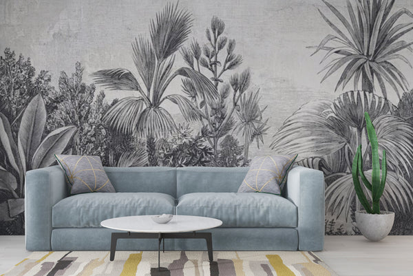 Black And White Palm Flower Pattern Self Adhesive Wallpaper