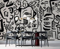 Linear Face Motifs Modern Wall Mural Peel and Stick Wallpaper