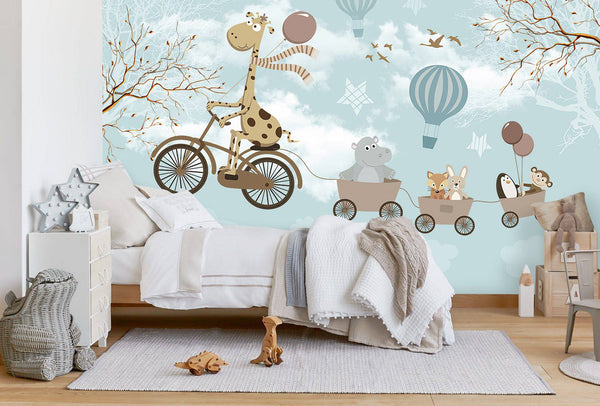 Giraffe on Sky Blue Tones Wallpaper, Wall sticker, Wall poster, Wall Decal