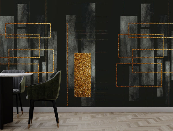 Dark Green Gold Detailed Geometric Wallpaper
