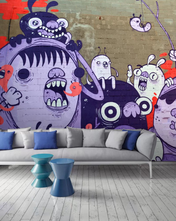 Funny Characters Graffiti Wall Mural Wallpaper