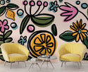 Orange and Big Flowers Color Wall Mural Wallpaper