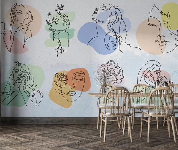 Linear Female Figures Wall Mural Peel and Stick Wallpaper - Australia Luzen and co