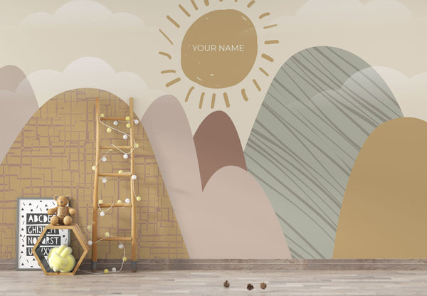 Mountain and Sun Custom Kids Wallpaper, Wall sticker, Wall poster