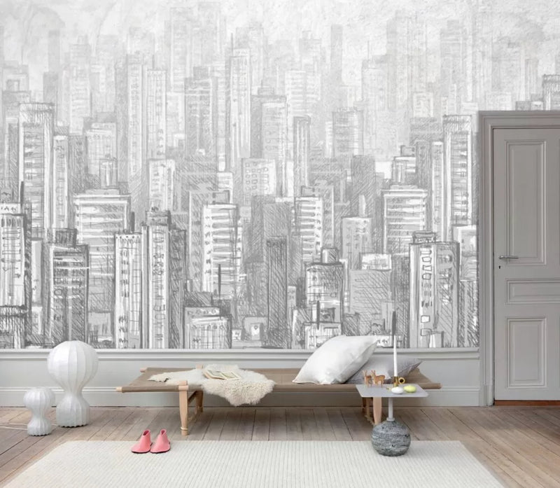 Stylish Gray Tones City Theme Wall Mural Wallpaper - Australia Luzen&Co