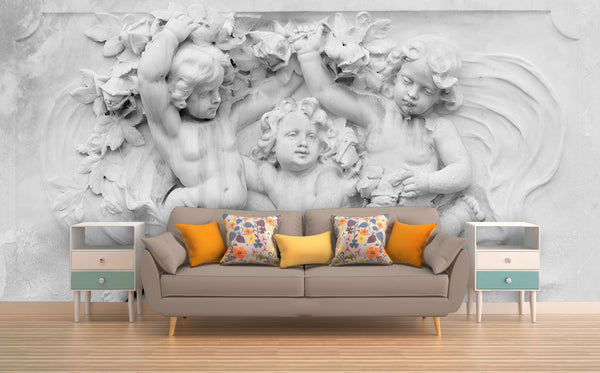 Angel Statue Figures Relief Wall Mural Wallpaper - Luzenandco