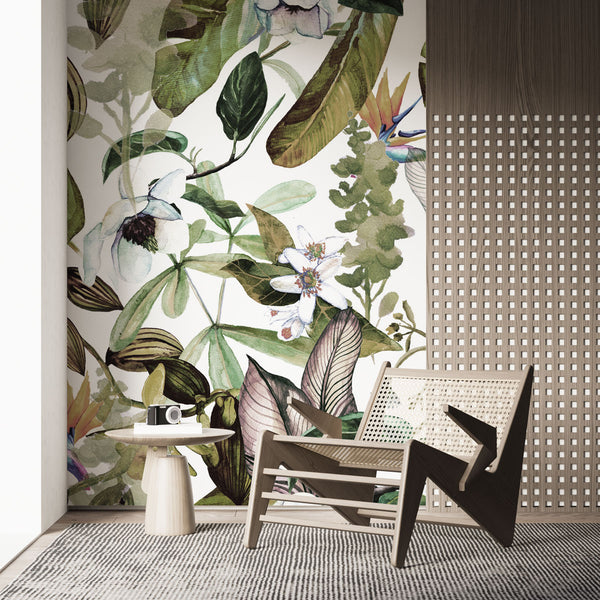 Watercolor Effect Bird Floral Wallpaper