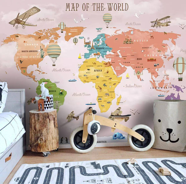 Colorful Map With Aircrafts Wallpaper, Wall sticker, Wall poster, Wall Decal - Luzen&co