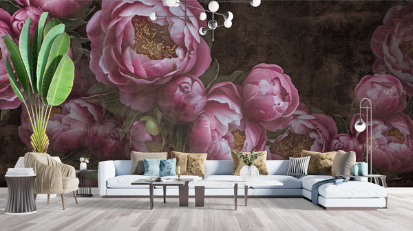 Pink Tumbled Dark Flowers Wallpaper