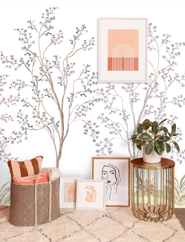 Flowers On Tree Self adhesive Wallpaper