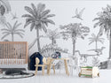 Charcoal Dinosaur Tropical Tree Wallpaper, Wall sticker, Wall poster, Wall Decal - Luzen&co