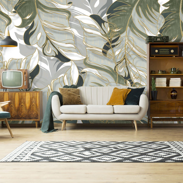 Big Tropical Leaves Soft Tones Self Adhesive Wallpaper
