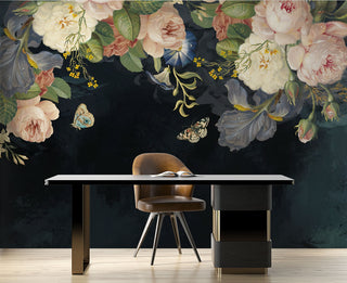 Roses and Butterflies Dark Wallpaper