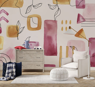 Minimal Leaves and Geometric Shapes Wallpaper