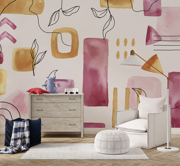 Minimal Leaves and Geometric Shapes Wallpaper