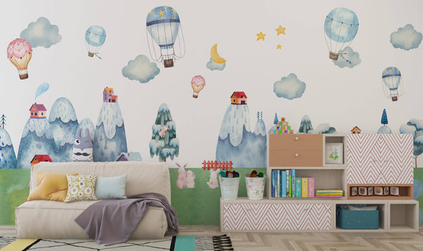 Clouds Mountains and Air Balloons Wallpaper, Wall sticker, Wall poster, Wall Decal - Luzen&co