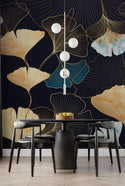 Linear Gold Detail Flowers Self adhesive Wallpaper