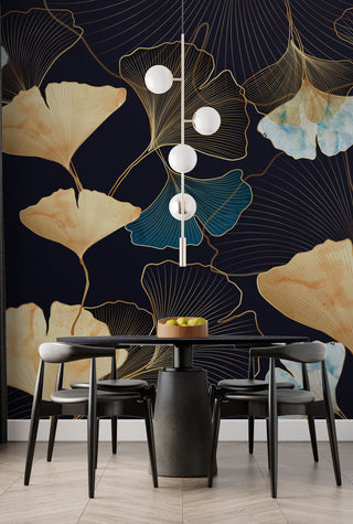 Linear Gold Detail Flowers Self adhesive Wallpaper
