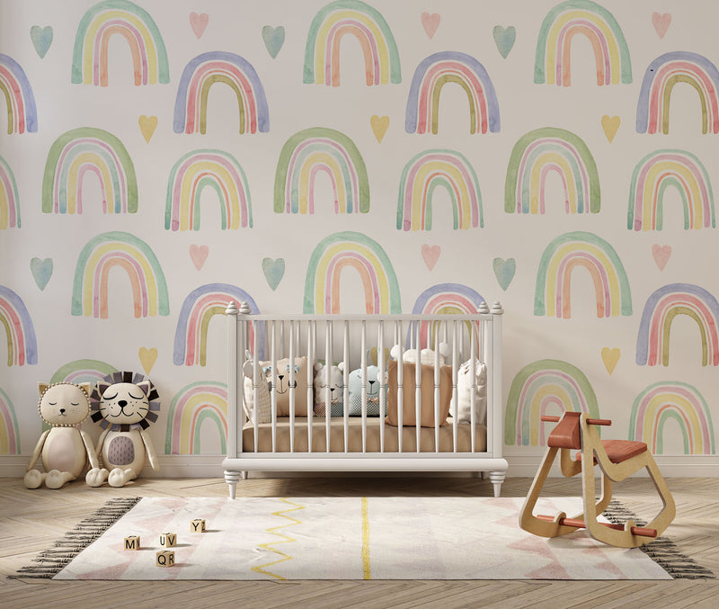 Rainbow and Hearts Self adhesive Wallpaper, Wall sticker, Wall poster