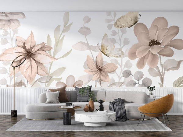 Nude Tones Big Flowers Self adhesive Wallpaper