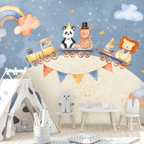 Animals On Road With a Train On Moon Wallpaper, Wall sticker, Wall poster, Wall Decal - Luzen&co