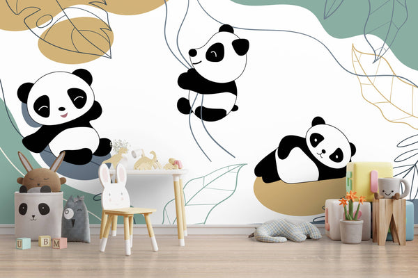 Pandas Playing On Tree Wallpaper, Wall sticker, Wall poster, Wall Decal - Luzen&co