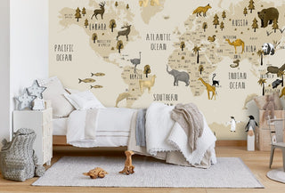 World Map Kids Self adhesive wallpaper Peel and Stick wallpaper in Australia - Luzen&Co