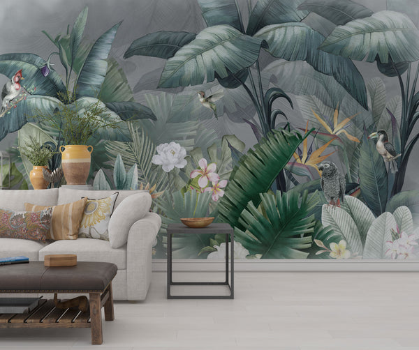 Bird and Flower Tropical Self Adhesive Wallpaper