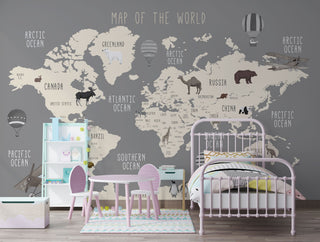 World Map Kids Self adhesive wallpaper Peel and Stick wallpaper in Australia - Luzen&Co