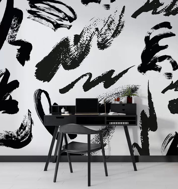 Black Brush Marks Wall Mural Wallpaper