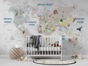 Cute Animal World Map Peel and stick wallpaper