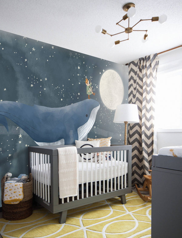 Whale Swimming Kids room Wallpaper, Wall stickers