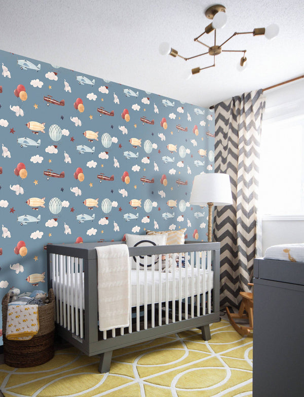 Hot Air Balloon And Plane Self adhesive Wallpaper