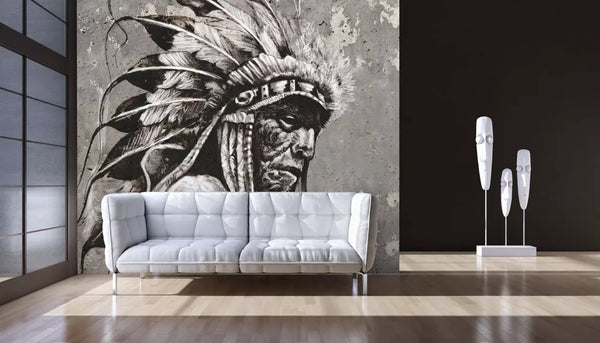 Native American Portrait Wall Mural Self Adhesive Wallpaper