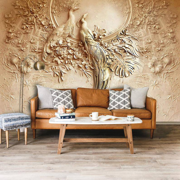 Peacock With Birds And Flowers Wall Mural Self adhesive Wallpaper - Luzen and co