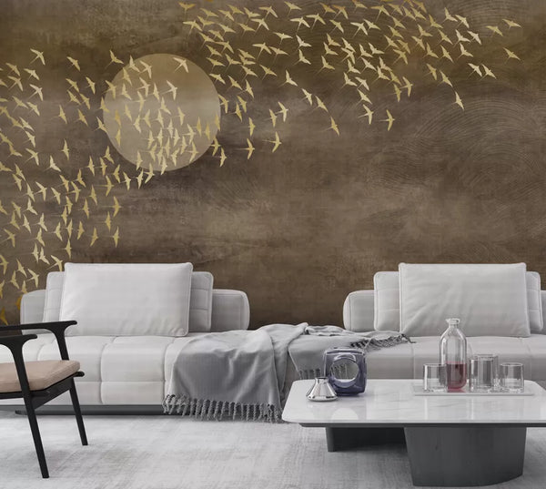 Moon and Bird Mosaic Pattern Self Adhesive Wallpaper - Luzenandco