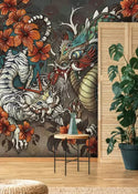 Orange Tones Dragon Designed Peel and Stick Wallpaper