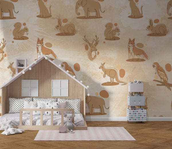 Cartoon Animals In Coffee Tones Wallpaper