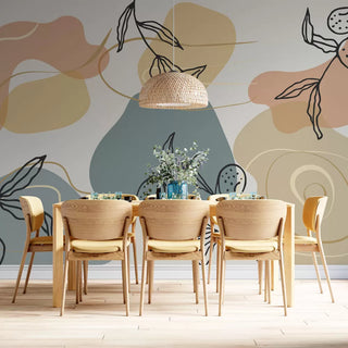 Abstract Patterns Linear Leaves Wall Mural Peel and Stick Wallpaper