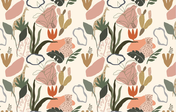 Flowers and Tigers in Watercolor Self adhesive wallpaper