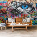 Spray Painted Eye and Graffiti Wall Mural Wallpaper
