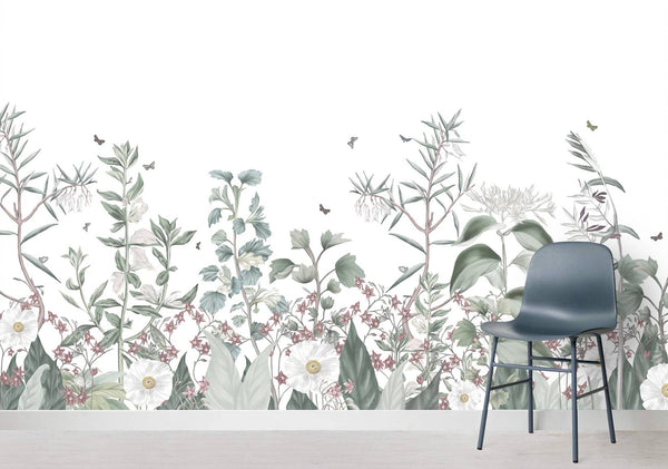 White Background Garden Wallpaper - Luzen&Co