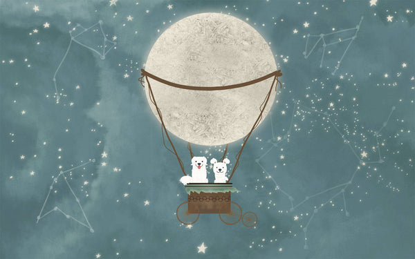 Sky Moon and Dogs Wallpaper for kids room, Wall sticker, Wall poster