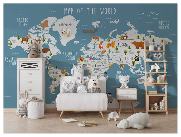 Blue Tones National Animals Wallpaper, Wall sticker, Wall poster, Wall Decal - Luzen&co
